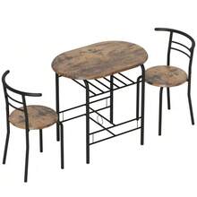 3-Piece Dining Set, Kitchen Table And 2 Chairs With Shelf, Living Room, Black Marble Look - 鏽棕色 - 查看 1