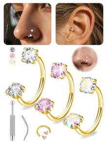 CIZME Horseshoe Nose Rings 18/20g Horseshoe Nose Ring For Women Men,Double Gem Cartilage Helix Tragus Earring Nose Screw Nose Lip Piercing Jewelry - Horseshoe - View 2