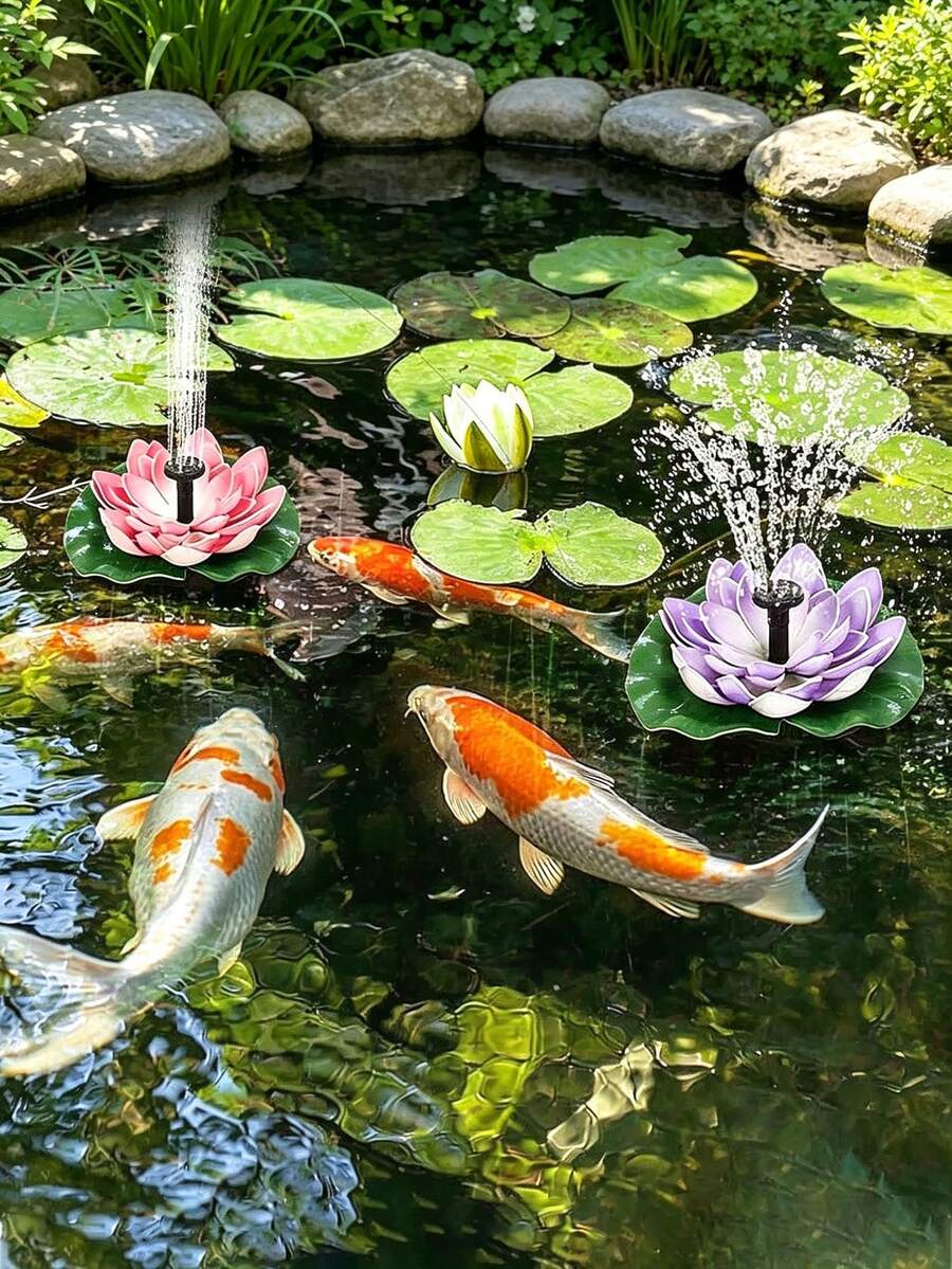 1pc Solar Powered Lotus Fountain Combination Design (No Light), Solar Fountain Bird Bath Pump, Garden Decor, Pond, Swimming Pool, Christmas Halloween Outdoor Decoration - Multicolor - View 1