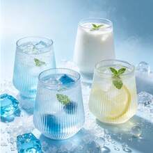 Minimalist Vertical Stripe Embossed Water Cups, Home Cold Drink Juice Cups, High Aesthetic Afternoon Tea Beverage Cups, Multi-Piece Set - Multicolor - View 3