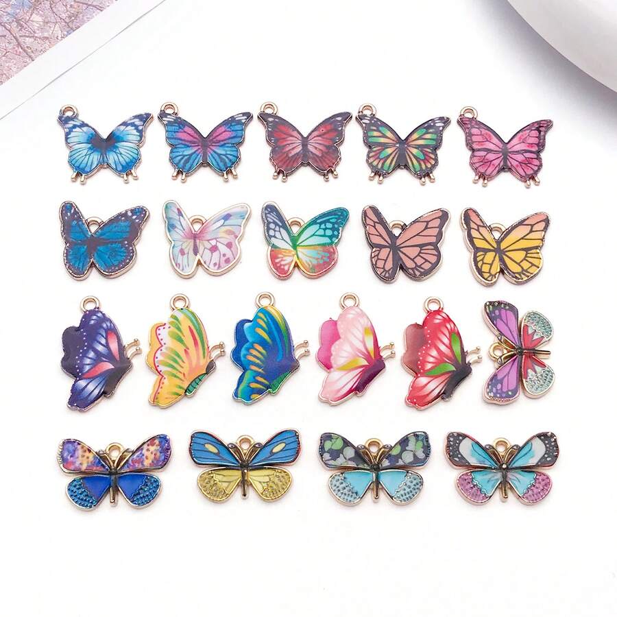20pcs Alloy Enamel Colored Insect Butterfly Pendant Jewelry Making DIY Earring Pendant Various Design Charms For Jewelry Making Bracelets Necklace - Multicolor - View 1