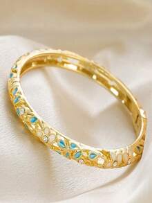 1pc Hollow Enamel Drip Glaze Women's Bracelet, Gold-Plated Floral Enamel Bracelet, Fashionable Luxury Jewelry Gift - Multicolor - View 9
