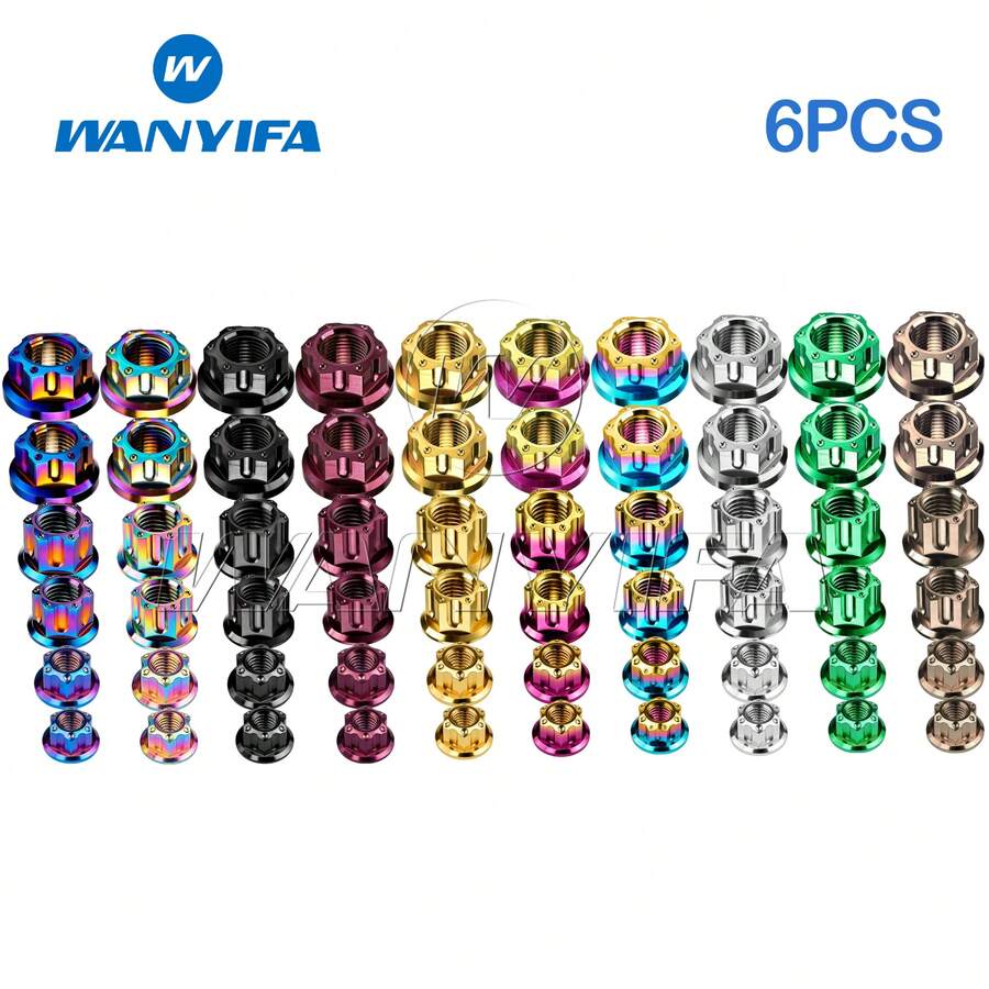Wanyifa 6Pcs Titanium Alloy M6/M8/M10/M12/M14/M16 Fancy Nuts Motorcycle Upgrade Replacement Accessories - A - View 1