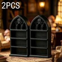 Dark Gothic Style Mini Bookshelf, Vintage Church Arch Design + Skull Carving, Creates A Mysterious Atmosphere, 3-Tier Design For Storing Mini Ornaments And Jewelry, Both A Practical Storage Rack And A Dark Gothic Home Decor Piece, Create Your Exclusive Niche Aesthetic Space - Multicolor - View 4