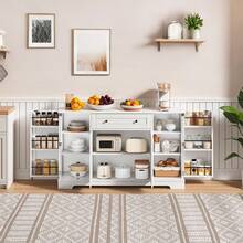 Multifunctional Kitchen Sideboard – 138 Cm Cabinet With Drawer, Shelf Doors & Adjustable Shelves – Modern Design With Tip-Over Protection, Ideal For Kitchen, Living Room & Bedroom - White - View 4