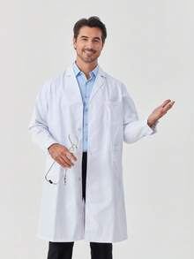 Bata Blanca Médica de Manga Corta con Cuello para Hombre, Corte Semi Largo, Uniforme de Trabajo para Clínica y Laboratorio,Uniformes Quirurgicos  Hombre - Blanco - Ver 4