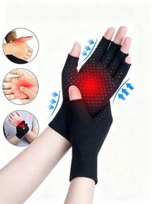 Unisex Compression Gloves, Hand Support Gloves For Rheumatism And Carpal Tunnel Pain Relief, Non-Slip Black Cycling Work Gloves With Grip Particles, Suitable For Cycling, Motorcycle Riding, Skiing, Fitness And Outdoor Sports - Multicolor - View 2