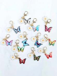 1/4/6/12/24/50pcs Cute Mini Colorful Butterfly & Daisy Keychain Set, Suitable For Pendant, Bag Chain, Bag Decoration, Fashion Animal Theme Design, Bag Charm, Keychain, Car Keychain, Ideal Gift For Holiday, Mother's Day, Father's Day, Back To School, Graduation, Random Style, Keychain Only - Butterfly - View 6