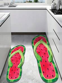 Velvet Creative Watermelon Flip-Flop Shaped Long Strip Rug, Non-Slip, Machine Washable, Polyester Mat For Living Room, Bedroom, Patio And Garden Decoration, Indoor/Outdoor Use, Rectangular, Living Room Carpet - Multicolor - View 4