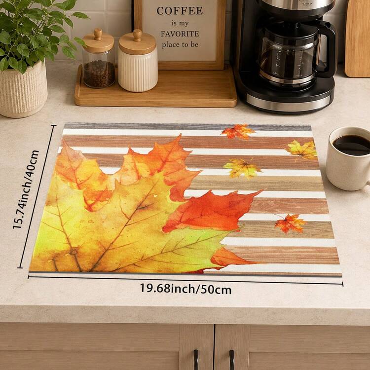 1pc Autumn Colorful Maple Leaf Pattern Diatomaceous Earth Kitchen Drain Mat, Quick-Drying Absorbent Non-Slip Coffee Machine Mat & Dish Drying Mat, Suitable For Kitchen Countertop And Holiday Home Decor - Multicolor - View 12