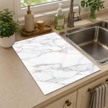 1 pieza Alfombrilla de secado de cocina de tierra de diatomeas con patrón de mármol blanco y dorado, alfombrilla de secado rápido y antideslizante para cafetera y platos, adecuada para encimera de cocina y mesa de comedor - Multicolor - Ver 3
