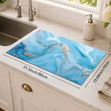 1 pieza Alfombrilla de drenaje de cocina de tierra de diatomeas con patrón de mármol azul & blanco y dorado, alfombrilla absorbente de secado rápido y antideslizante para cafetera y alfombrilla de secado de platos, adecuada para encimera de cocina y mesa de comedor - Multicolor - Ver 9