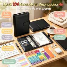 MEFENY 90 Pieces Leather Notebook A6 Binder Notebook Pocket Gift - Black - View 2