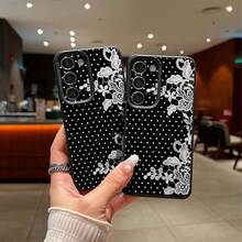 1pc TPU Material Cool Black Background Polka Dot White Lace Pattern Phone Case Compatible With IPhone 17 Pro Max/17/16 Pro Max/15/13/12/11/ S20 FE/A15/S24/A55/ Note 11/Note 12/Note 13 Pro Full Coverage Anti-Drop Soft Shell Phone Protective Cover - Black - View 6