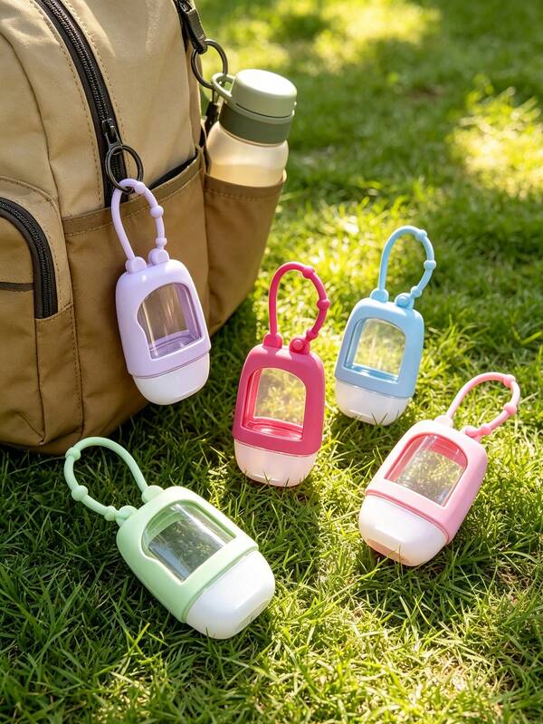 2 piezas/Set Botellas de desinfectante de manos sin alcohol, botellas vacías transparentes, 30ml de desinfectante de manos, con estuche protector y llavero, Body de plástico transparente, tapa abatible, recargable, adecuado para transportar líquidos en viajes, tónico, loción, etc.
