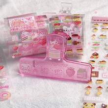35cm/Loop Pixel Strawberry Pudding Dessert PET Sticker Roll Cute Die Cut Decals For Journal Scrapbook Planner Card Making Kawaii Stationery Supplies - Black - View 10