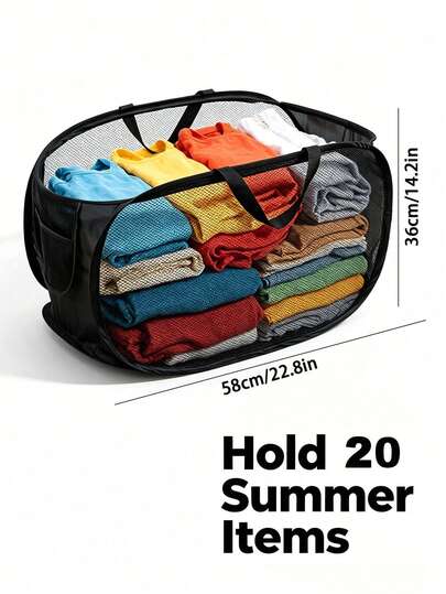 New Foldable Laundry Basket, Breathable Mesh Design, Effective Odor Dissipation, Quick Folding, Large Capacity Bathroom Storage Basket. Mesh Pop-Up Laundry Basket With Side Pockets, Can Be Used As Laundry Basket, Storage Basket, Clothes Basket, Dirty Clothes Basket, Sorting Basket.