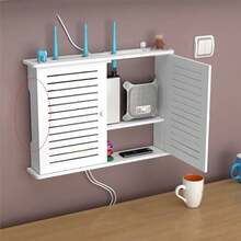 Wireless Wifi Router Storage Boxes Wooden Box Cable Power Plus Wire Bracket Wall Hanging Plug Board Storage Shelf S - View 5