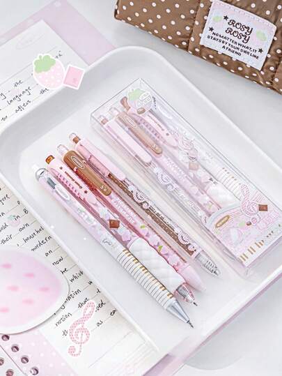 4pcs Strawberry Chocolate Gel Ink Pens, 0.5mm Retractable Ballpoint Pens Quick-Drying Black Ink, Including 1pc Chocolate Scented Pen And 1pc Erasable Pen, Ideal Gift For Girls And Students Back To School