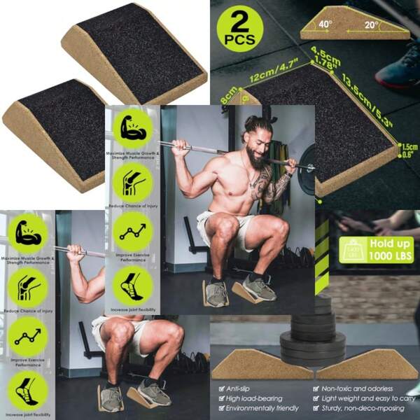 2Pcs Cork Squat Wedge Block, Non-Slip Slant Boards, Ramp Platform For Elevate Heels And Squat Support