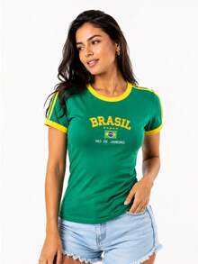 Baby Tee Brazil Retro Embroidered BabyLock Y2K Blouse - Verde - Ver 1