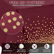 1/3/6/10pcs Polka Dot Disposable Tablecloth, 54 X 108 Inch Waterproof Plastic Tablecloth, White Background With Gold Polka Dot Rectangular Table Cover, Suitable For Picnic, Birthday, Party, Back To School - Gold Dots On Burgundy Background - View 4