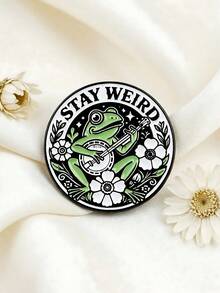 Stay Weird Frog Brooch – Cute Banjo Playing Frog Floral Enamel Pin For Bag Jacket Accessories Gift - Multicolor - View 4