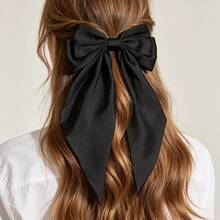 1pc Solid Color Satin Hair Clip With Ribbon Streamers And Large Bowknot, Versatile Hair Accessory For Women Valentine's Day Claw Clips Hair Claws Hair Barrettes, School Stuff, Elegant, College, Winter Outfit For Women, Bows, Cute, Hair Accessories, Head Accessories, Hairpin - Yellow - View 16