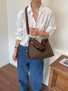 Women's New Vintage Large Capacity Commuter Bag, Versatile Crossbody Shoulder Tote Bag For Work And Outings - Coffee - View 4
