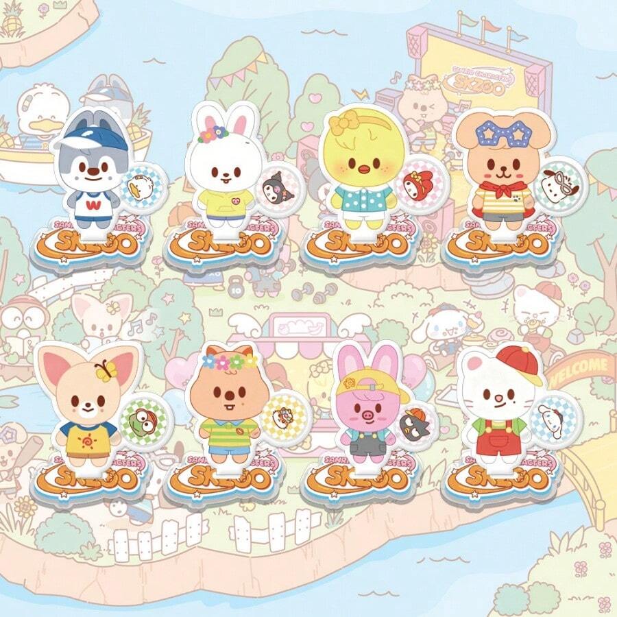 1 Set 8pcs SKZOO Collaboration Cute Acrylic Standees And Acrylic Keychains With Small Charms, Suitable For Fans To Wear And Use - Multicolor - View 1