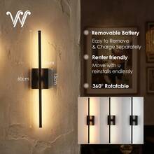 wamblz Rechargeable Wall Sconce With Removable Battery, Dimmable 360° Rotatable Cordless LED Wall Light For Bedroom Living Room Hallway - 60 cm - View 6