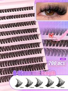 EYELASH EVOLUTION 780pcs/200pcs D Curl Single Cluster False Eyelashes, Includes Eyelash Tweezers And Brush, High Density Eyelash Book, Suitable For Beginners, Soft And Fluffy, Create Natural Makeup Look, Home DIY Segmented False Eyelashes, Long Lasting And Convenient, Easy To Carry - D - View 2