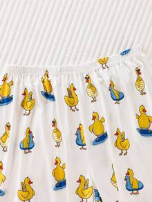 Women's 2-Piece Satin Pajama Set, Cute Cartoon Duck Print, Lapel Long Sleeve Top And Elastic Waist Pants, Soft And Silky Loungewear - Yellow - View 8