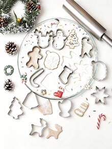12 piezas Moldes de galletas de acero inoxidable con diseños de dibujos animados navideños, herramienta de repostería para presionar, molde circular para mousse, molde de galletas, muñeco de nieve, árbol de Navidad, hombre de jengibre, copo de nieve, ciervo, molde de galletas de Papá Noel, herramienta de repostería, pequeña herramienta de cocina - Multicolor - Ver 3