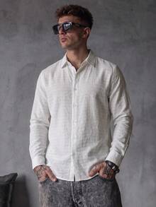 Men's Long Sleeve Casual Shirt, Spring/Autumn, Fashion Design, Comfortable And Versatile For Daily Wear - White - View 1