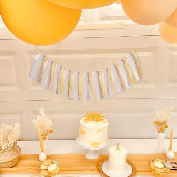 Ribbon Tassel Bunting, Baby High Chair Fabric Bunting, Holiday, Wedding, Birthday Decoration Bunting, Party Wall, Table And Other Decoration Fabric Tassel Bunting