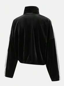 Adidas Originals Women's Fashion Embroidered Striped Colorblock Long Sleeve Sports Jacket - Black - View 2