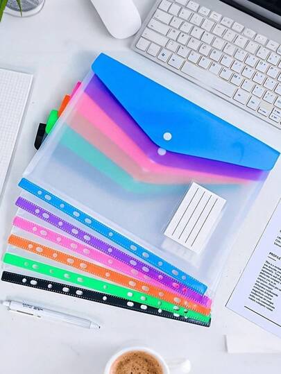 6PCS Mixed Color A4 File Folder Organizer, Frosted PP Document Storage Bags With Snap Closure, Label Pocket Paper Holder For Homework Reports Business Documents Office Supplies