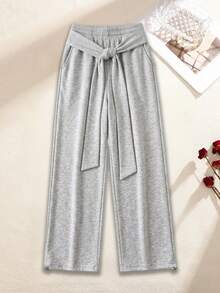 Y2K Street Style Wide Leg Drawstring Long Waistband Sweatpants, High Waist Elastic Waist Loose Long Pants, Suitable For Outdoor Sports And Home Leisure - Grey - View 4