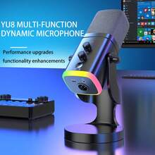 YAIUZGOO Professional RGB USB Microphone With Stand, Dynamic Desktop Gaming Microphone, LED Lighting, Noise Reduction, Mute Button, Adjustable Volume And Echo Control, Plug And Play Computer Microphone, Suitable For PC PS1+4 Laptop Phone Live Streaming Recording Podcast - View 1