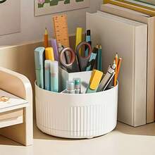 1pc 360° Rotating Desktop Organizer, Large Capacity 5-Compartment Pen Holder, Minimalist Desktop Storage Box, Suitable For Pens, Pencils, Rulers And Stationery, Office, School And Home Organization - One Size Fits All - View 5