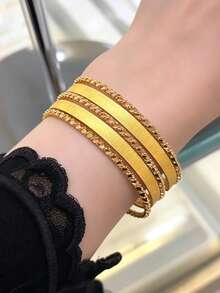 21K Gold Plated Banajer Bangles Set For Women, Rust-Resistant Gold Alternative Striated Matte & Twisted Rope Stackable Bracelets Fine Jewellery - 01 - View 10