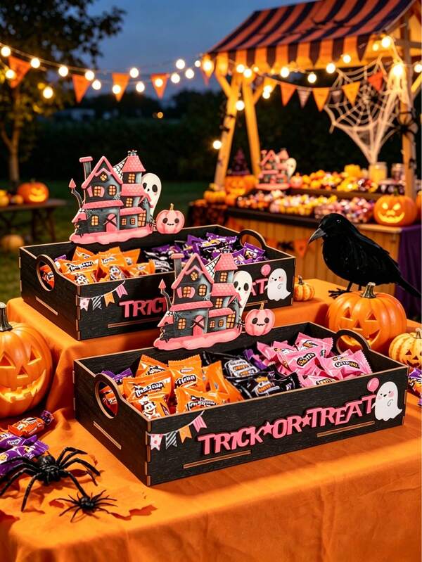 1pc Halloween Tray, Halloween Ghost Castle Design Candy Tray, Halloween Party Decoration Snack Tray, Trick Or Treat Sweet Tray, Halloween Decoration, Halloween Table Decor Cake Tray, Halloween Cookie Baking Tray, Halloween Serving Tray, Halloween Outdoor Decoration, Halloween Kitchen Storage Tray, Halloween Home Storage Tray, Halloween Room Decoration, Halloween Home Decor, Halloween Gift, Party Favor, Day Of The Dead Decoration, Christmas, New Year