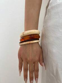 Set Gelang Bulat Akrilik Vintage Elegan 4/3/1 buah, Cocok untuk Pemakaian Sehari-hari Wanita - MultiWarna - View 10