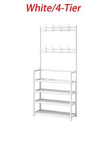 4-Tier / 5-Tier Independent Metal Shoe Rack (Material: Non-Woven Fabric), Can Be Used As Coat Rack, Multi-Functional Outdoor Storage Rack, Independent Hanging Clothes Rack, Multi-Tier Indoor Shoe Rack; Equipped With 8 Stainless Steel Double-Head Hooks, Shoe And Hat Combination Rack; 3-In-1 Space-Saving Storage Rack, Suitable For Bedroom, Living Room, Behind Door, Hallway, Can Serve As Coat Rack, Shoe Rack, Simple Portable Wardrobe, Luggage Storage Rack. - Multicolor - View 8