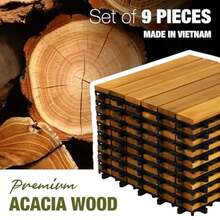 Premium Acacia Wood Interlocking Deck Tiles, 9 PCS 12"X12"X0.9" Floor Tiles, Waterproof Wood Flooring For Backyard And Outdoor Patio Decor, All Weather Use Striped Pattern - Natural Wood - View 8