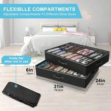 24/12 Grid Foldable Underbed Shoe Storage Box, Non-Woven Fabric Dust-Proof Stackable Shoe Organizer, 2mm Thick Cardboard, Space-Saving And Sturdy, Suitable For High Heels And Sneakers, 29.3 Inches, Essential Home Storage For Wardrobe, Bedroom, Dorm - View 4