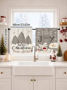 2pcs Gray Tone Minimalist Reindeer Snowman Christmas Tree Christmas Print Curtains, Rod Pocket Polyester Fabric, Simple Line Pine Tree Red Berry Snowflake Holiday Text Full Print, Nordic Cold Style Quiet Winter Christmas, Machine Washable, Kitchen Living Room Bedroom Decor Window Treatment - Multicolor - View 14