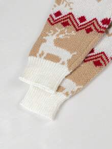 1pc Girls/Teens Christmas Gift Cute Reindeer & Snowflake Round Neck Sweater, Spring/Autumn/Winter - Multicolor - View 6