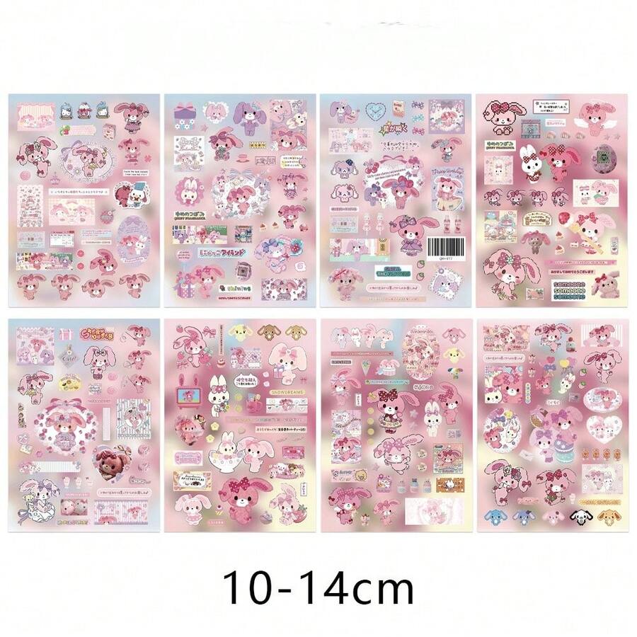 跳躍兔子貼紙 8入 可愛裝飾貼紙,適用於剪貼簿與禮品裝飾 - 8張 - 查看 1